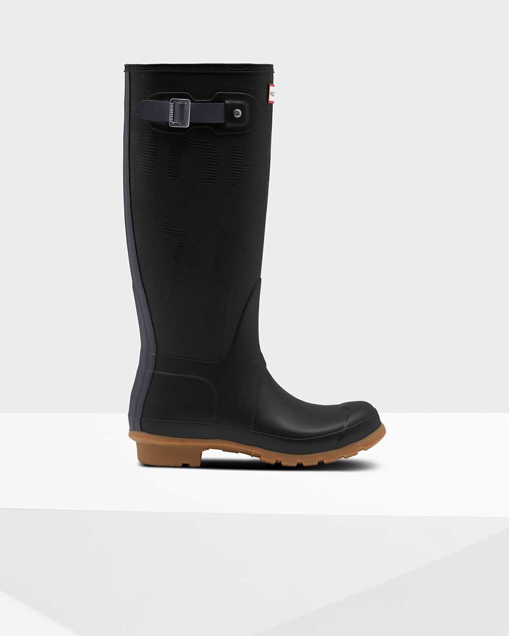 Womens Hunter Original Tall Exploded Logo Texture Rain Boots Black | OXAMYJ-923